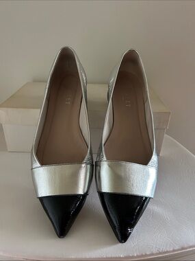 Silver and Black Pointed Toe Women's Flats